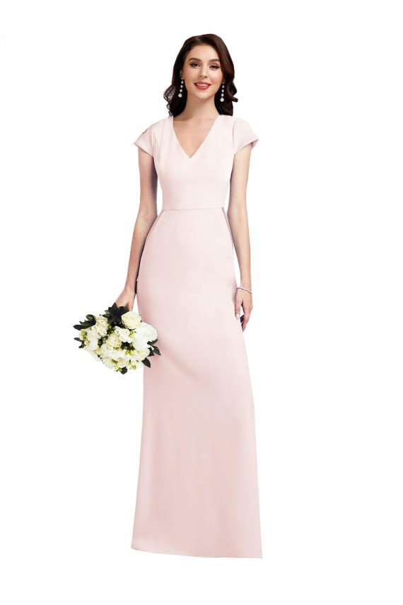 Rosa línea A Cuello en V Crepé Elástico Largo Formales Vestidos de dama de honor / Vestidos de fiesta Descuento