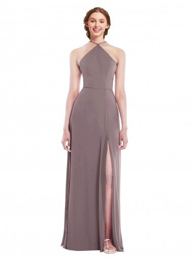 Rosa polvorienta línea A Halter Gasa Largo Formales Vestidos de dama de honor / Vestidos de noche Descuento