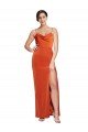 Rust Cubierta Tirantes espagueti Barrer tren Satén elástico Largo Formales Vestidos de dama de honor / Vestidos de fiesta Descuento