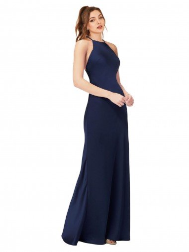 Sapphire Cubierta Cuello Alto Satén sedoso Largo Formales Vestidos de dama de honor / Vestidos de fiesta Descuento