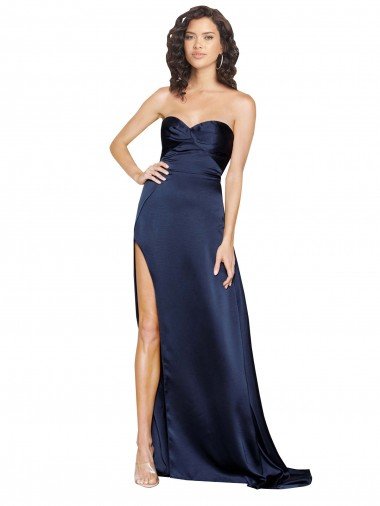Sapphire línea A Cuello Alto Satén sedoso Largo Formales Vestidos de dama de honor / Vestidos de fiesta Descuento