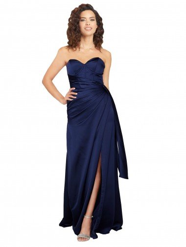 Sapphire línea A Cuello de Corazón Sin tirantes Satén sedoso Largo Formales Vestidos de dama de honor / Vestidos de fiesta Descuento