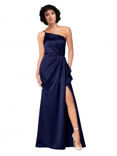 Sapphire línea A Un Hombre Satén sedoso Largo Formales Vestidos de dama de honor / Vestidos de fiesta Descuento