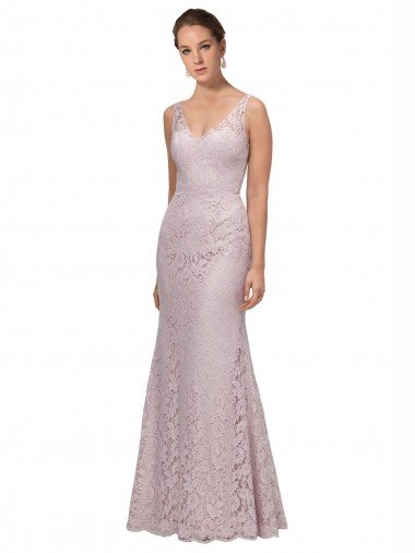 Sirena Cuello en V Cuello de Corazón Encaje Largo Vestidos de dama de honor / Vestidos de fiesta Descuento