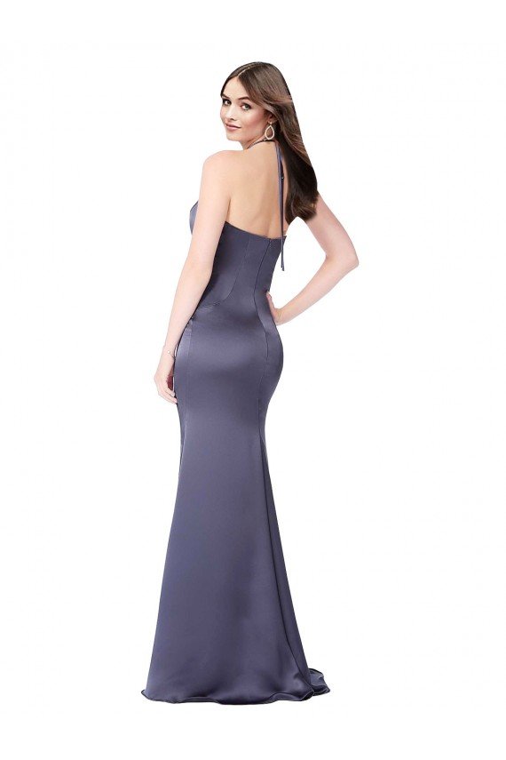 Sirena Halter Satén sedoso Largo Formales Vestidos de dama de honor / Vestidos de fiesta Descuento