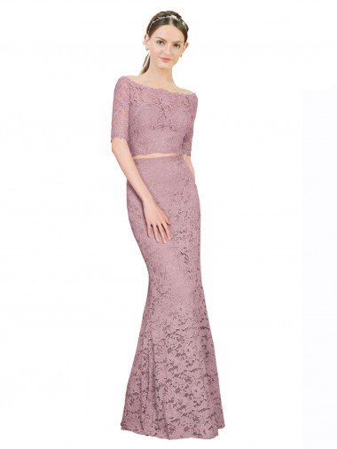 Sirena Hombros Descubiertos Encaje Largo Vestidos de dama de honor / Vestidos de fiesta Descuento