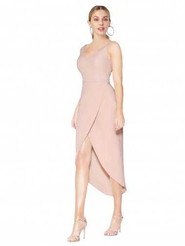 Sirena Tirantes espagueti Crepé Elástico Corto Asimétrico Formales Vestidos de dama de honor / Vestidos de fiesta / Vestidos de cóctel Descuento