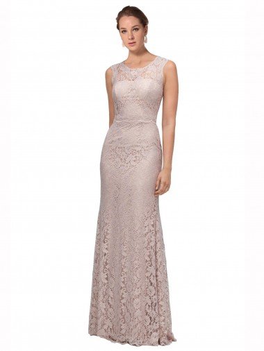 Sirena Ilusión Cucharón Encaje Largo Vestidos de dama de honor / Vestidos de fiesta Descuento