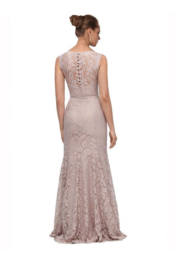 Sirena Ilusión Cucharón Encaje Largo Vestidos de dama de honor / Vestidos de fiesta Descuento