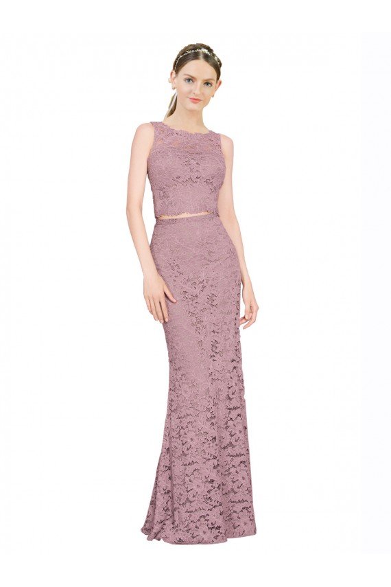 Sirena Ilusión Encaje Largo Vestidos de dama de honor / Vestidos de fiesta Descuento