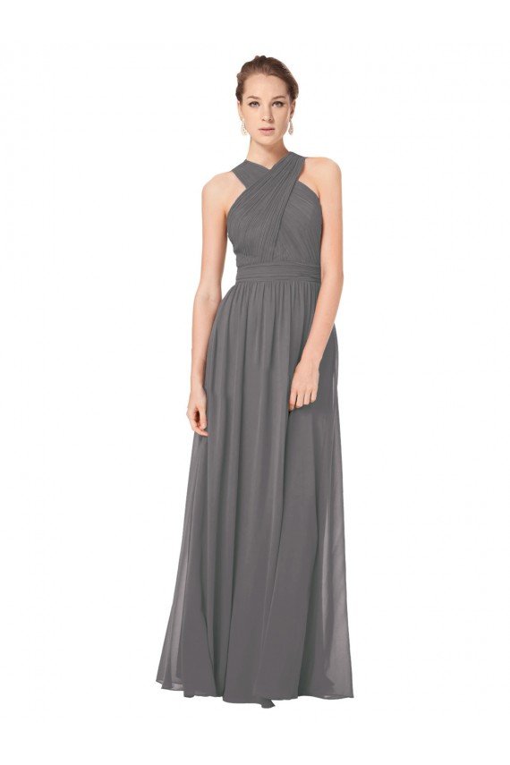 Stormy Silver línea A Halter Gasa Largo Vestidos de dama de honor Descuento