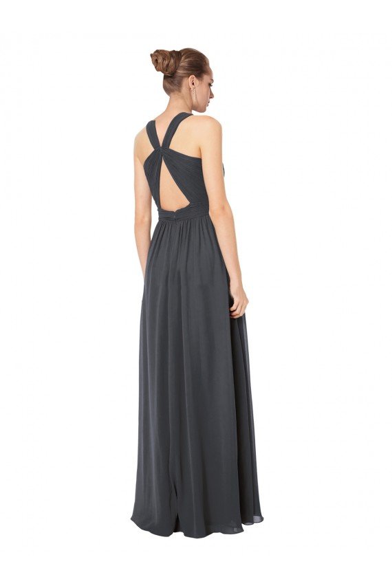Stormy Silver línea A Halter Gasa Largo Vestidos de dama de honor Descuento