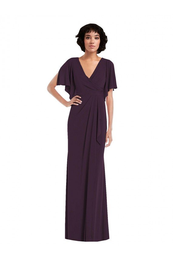 Uva Cubierta Cuello en V Spandex Largo Formales Vestidos de dama de honor / Vestidos de fiesta Descuento