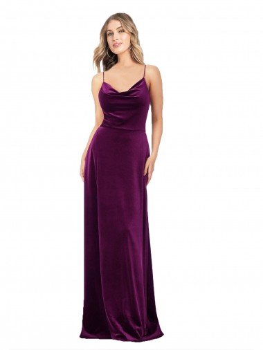Uva línea A Cucharón Cuello en V Terciopelo Elástico Largo Formales Vestidos de dama de honor / Vestidos de fiesta Descuento