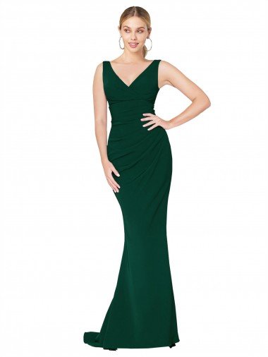 Verde Midnight Sirena Cuello en V Cuello Alto Crepé Elástico Largo Formales Vestidos de dama de honor / Vestidos de fiesta Descuento