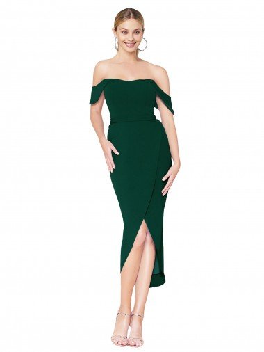 Verde Midnight Sirena Hombros Descubiertos Crepé Elástico Corto Asimétrico Formales Vestidos de dama de honor / Vestidos de fiesta / Vestidos de cóctel Descuento