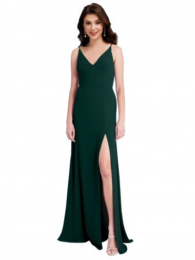 Verde Midnight línea A Cuello en V Crepé Elástico Largo Formales Vestidos de dama de honor / Vestidos de fiesta Descuento