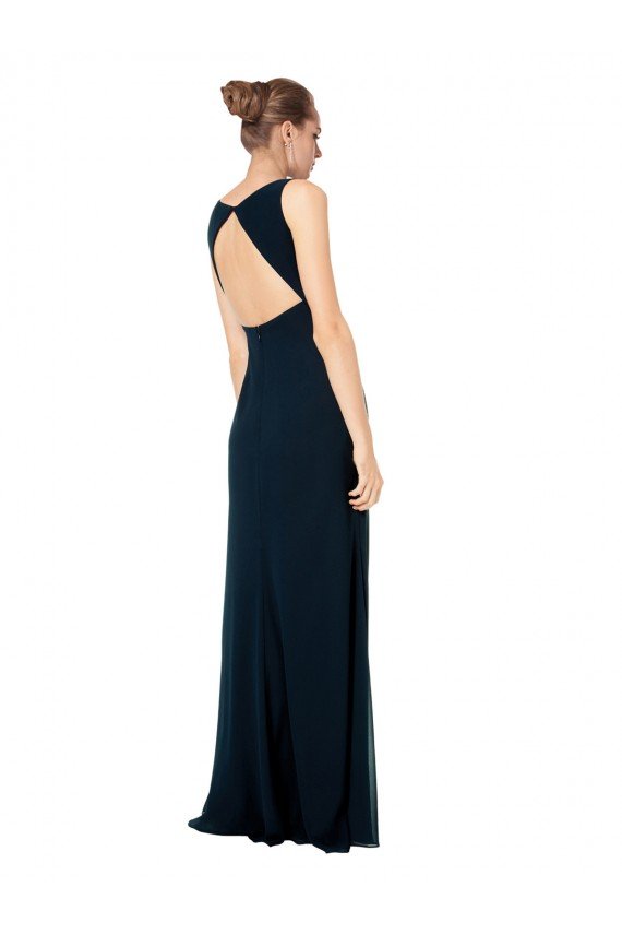 Verde Midnight línea A Cuello en V Gasa Largo Vestidos de dama de honor Descuento