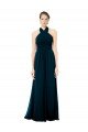 Verde Midnight línea A Halter Gasa Largo Vestidos de dama de honor Descuento