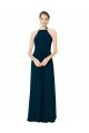 Verde Midnight línea A Tirantes espagueti Halter Gasa Largo Vestidos de dama de honor Descuento