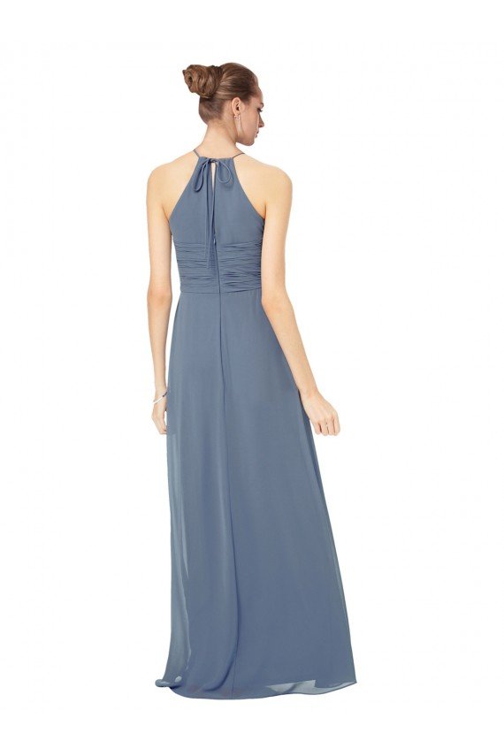 Verde Midnight línea A Tirantes espagueti Halter Gasa Largo Vestidos de dama de honor Descuento