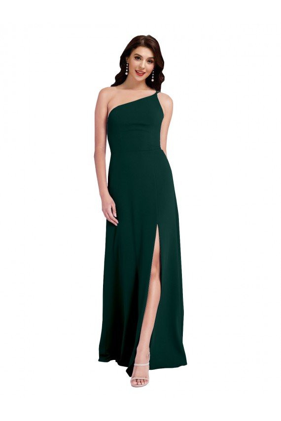 Verde Midnight línea A Un Hombre Crepé Elástico Largo Formales Vestidos de dama de honor / Vestidos de fiesta Descuento