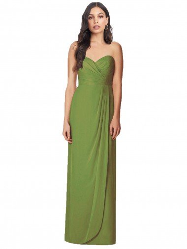 Verde Oliva Trompeta Cuello de Corazón Sin tirantes Gasa Largo Vestidos de dama de honor Descuento