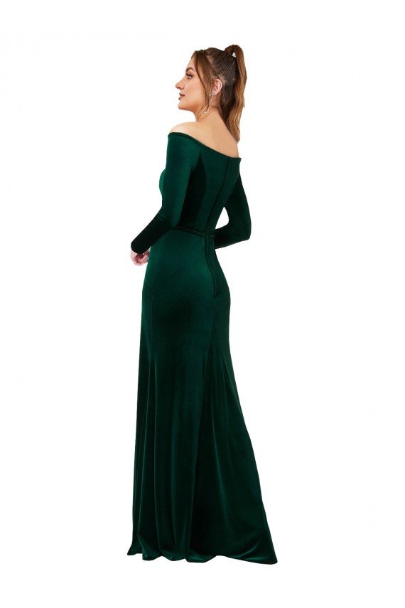 Verde oscuro Cubierta Hombros Descubiertos Terciopelo Elástico Largo Formales Vestidos de dama de honor / Vestidos de fiesta Descuento