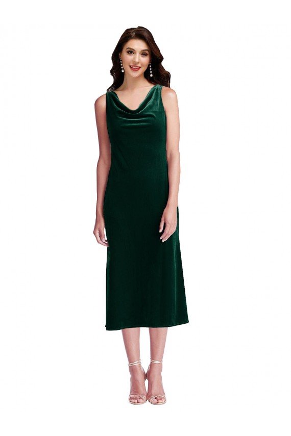 Verde oscuro Cubierta Midi Terciopelo Elástico Corto Vestidos de dama de honor / Vestidos de fiesta / Vestidos de cóctel Descuento