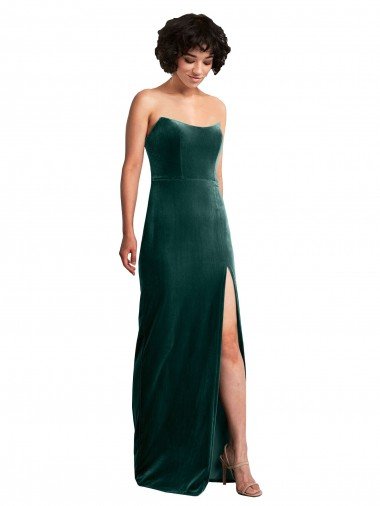 Verde oscuro Cubierta Sin tirantes Terciopelo Elástico Largo Formales Vestidos de dama de honor / Vestidos de fiesta Descuento