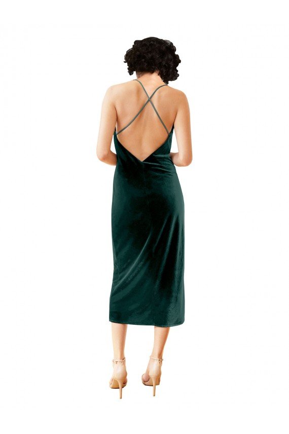 Verde oscuro Cubierta Tirantes espagueti Midi Terciopelo Elástico Corto Formales Vestidos de dama de honor / Vestidos de fiesta / Vestidos de cóctel Descuento