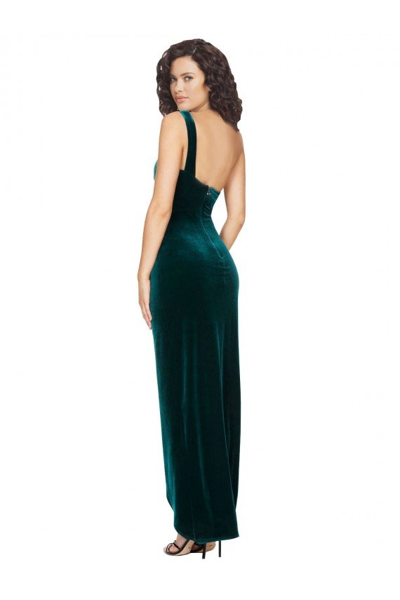 Verde oscuro Cubierta Un Hombre Terciopelo Elástico Largo Asimétrico Vestidos de dama de honor / Vestidos de fiesta Descuento