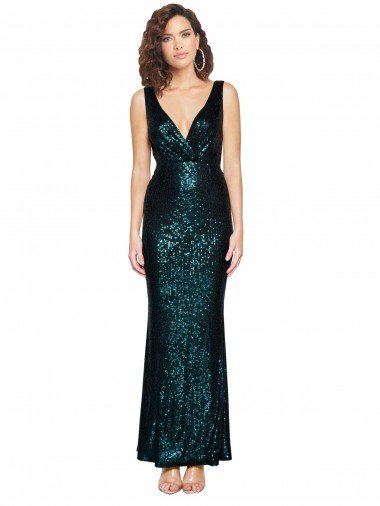 Verde oscuro Sirena Cuello en V Lentejuela Largo Formales Vestidos de dama de honor / Vestidos de fiesta Descuento