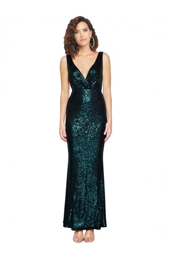 Verde oscuro Sirena Cuello en V Lentejuela Largo Formales Vestidos de dama de honor / Vestidos de fiesta Descuento
