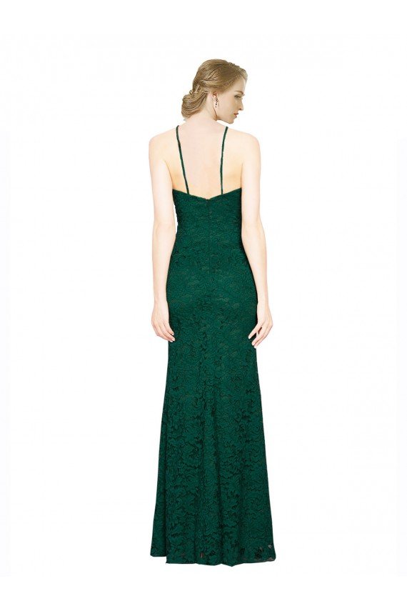 Verde oscuro Sirena Halter Cuello Alto Encaje Largo Vestidos de dama de honor / Vestidos de fiesta Descuento