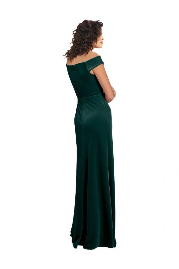 Verde oscuro línea A Cuadrado Terciopelo Elástico Largo Formales Vestidos de dama de honor / Vestidos de fiesta Descuento