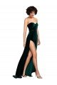 Verde oscuro línea A Cuello de Corazón Barrer tren Terciopelo Elástico Largo Vestidos de dama de honor / Vestidos de fiesta Descuento