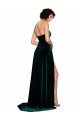 Verde oscuro línea A Cuello de Corazón Barrer tren Terciopelo Elástico Largo Vestidos de dama de honor / Vestidos de fiesta Descuento