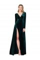 Verde oscuro línea A Cuello en V Barrer tren Terciopelo Elástico Largo Formales Vestidos de dama de honor / Vestidos de fiesta Descuento