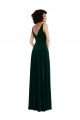 Verde oscuro línea A Cuello en V Terciopelo Elástico Largo Vestidos de dama de honor / Vestidos de fiesta Descuento