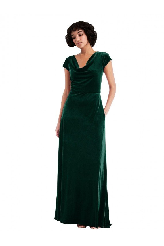 Verde oscuro línea A Terciopelo Elástico Largo Vestidos de dama de honor / Vestidos de fiesta Descuento