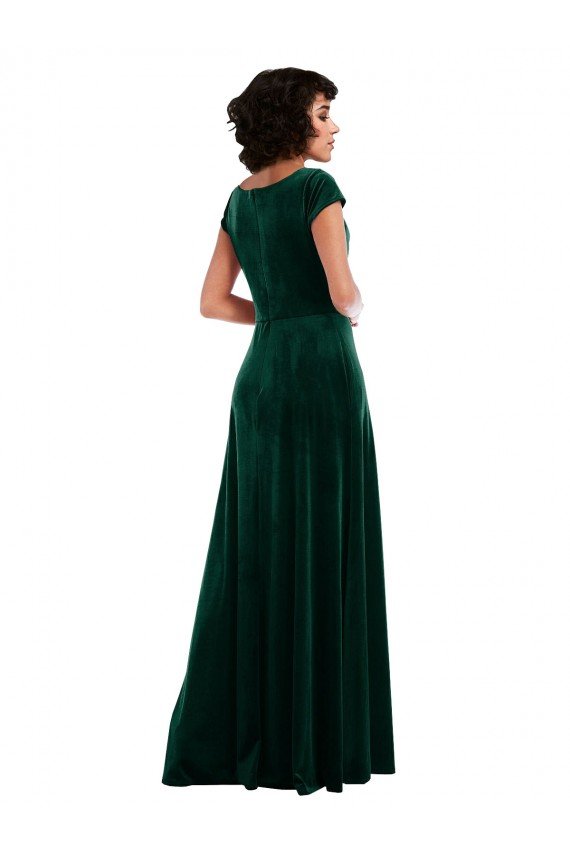 Verde oscuro línea A Terciopelo Elástico Largo Vestidos de dama de honor / Vestidos de fiesta Descuento