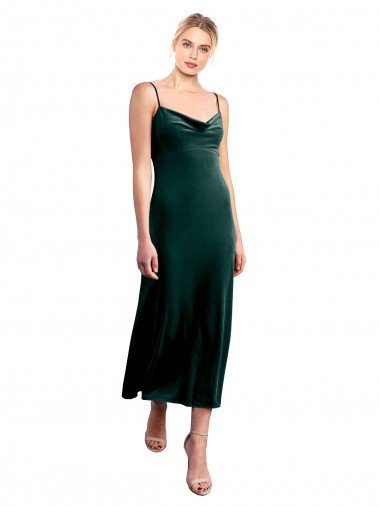 Verde oscuro línea A Tirantes espagueti Midi Terciopelo Elástico Corto Vestidos de dama de honor / Vestidos de fiesta / Vestidos de cóctel Descuento