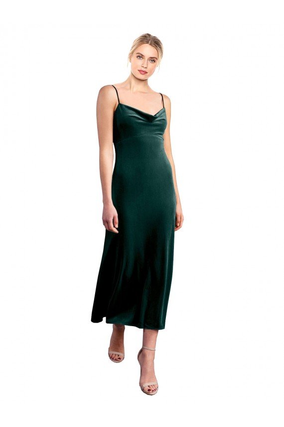 Verde oscuro línea A Tirantes espagueti Midi Terciopelo Elástico Corto Vestidos de dama de honor / Vestidos de fiesta / Vestidos de cóctel Descuento