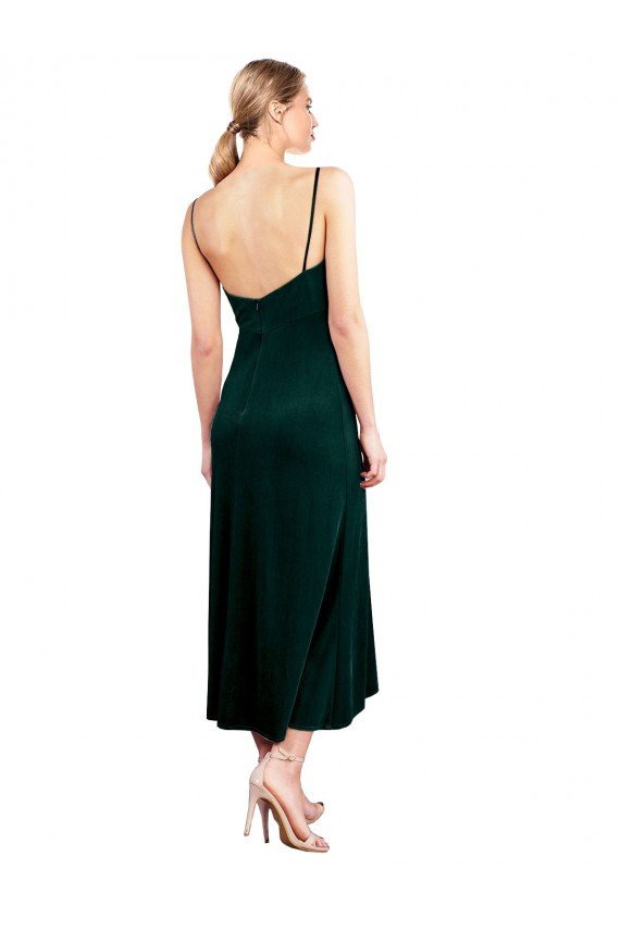 Verde oscuro línea A Tirantes espagueti Midi Terciopelo Elástico Corto Vestidos de dama de honor / Vestidos de fiesta / Vestidos de cóctel Descuento