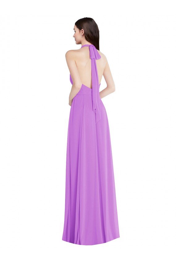 Violeta línea A Halter Gasa Largo Formales Vestidos de dama de honor / Vestidos de noche Descuento