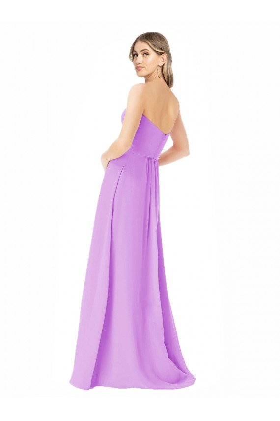 Violeta línea A Sin tirantes Gasa Largo Vestidos de dama de honor Descuento