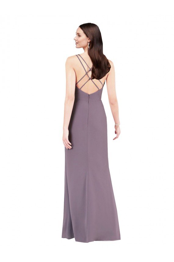 lavanda oscura Columna Cuello de Corazón Gasa Largo Formales Vestidos de dama de honor / Vestidos de noche Descuento