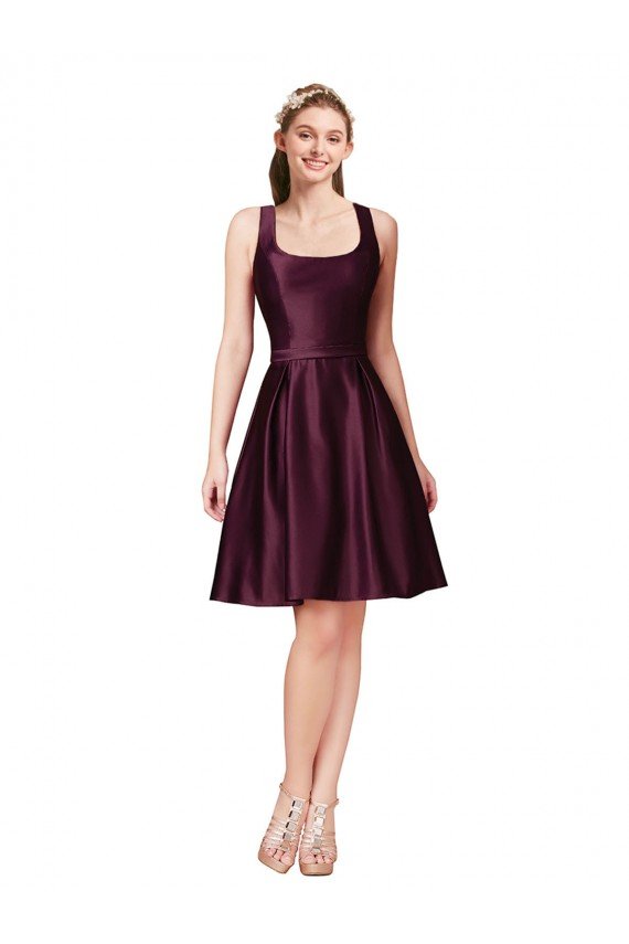línea A Barco Satén Corto Vestidos de dama de honor / Vestidos de fiesta / Vestidos de cóctel Descuento