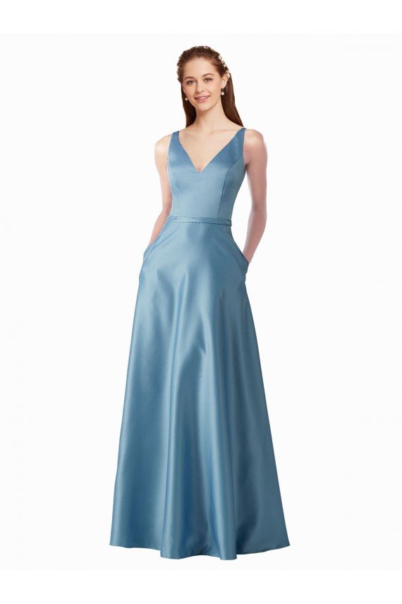 línea A Cuello Alto Satén Largo Vestidos de dama de honor / Vestidos de fiesta Descuento